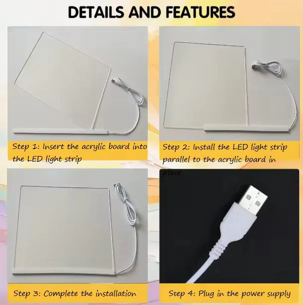 LED Acrylic Writing Board with Stand, Neon Markers & Reusable Templates