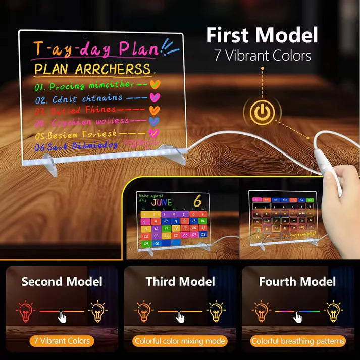 LED Acrylic Writing Board with Stand, Neon Markers & Reusable Templates