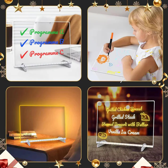 LED Acrylic Writing Board with Stand, Neon Markers & Reusable Templates