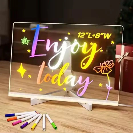 LED Acrylic Writing Board with Stand, Neon Markers & Reusable Templates
