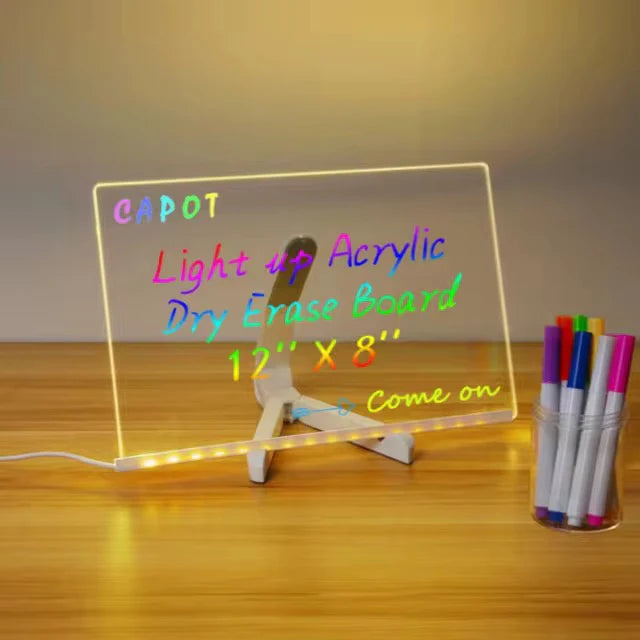LED Acrylic Writing Board with Stand, Neon Markers & Reusable Templates
