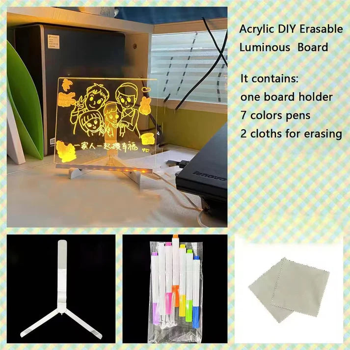 LED Acrylic Writing Board with Stand, Neon Markers & Reusable Templates