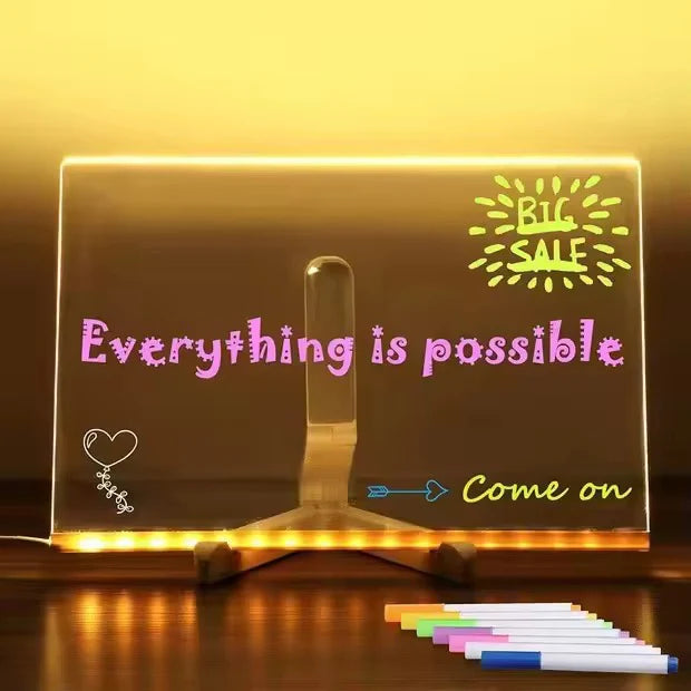 LED Acrylic Writing Board with Stand, Neon Markers & Reusable Templates