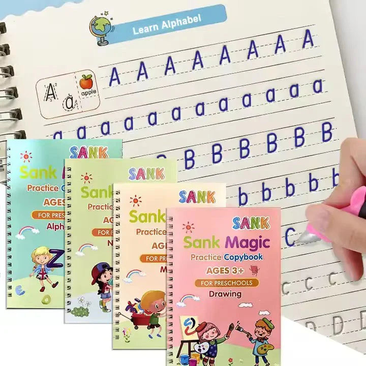 Sank Magic Practice Copybook Set – 4 Reusable Books, Magic Pen & 5 Refills