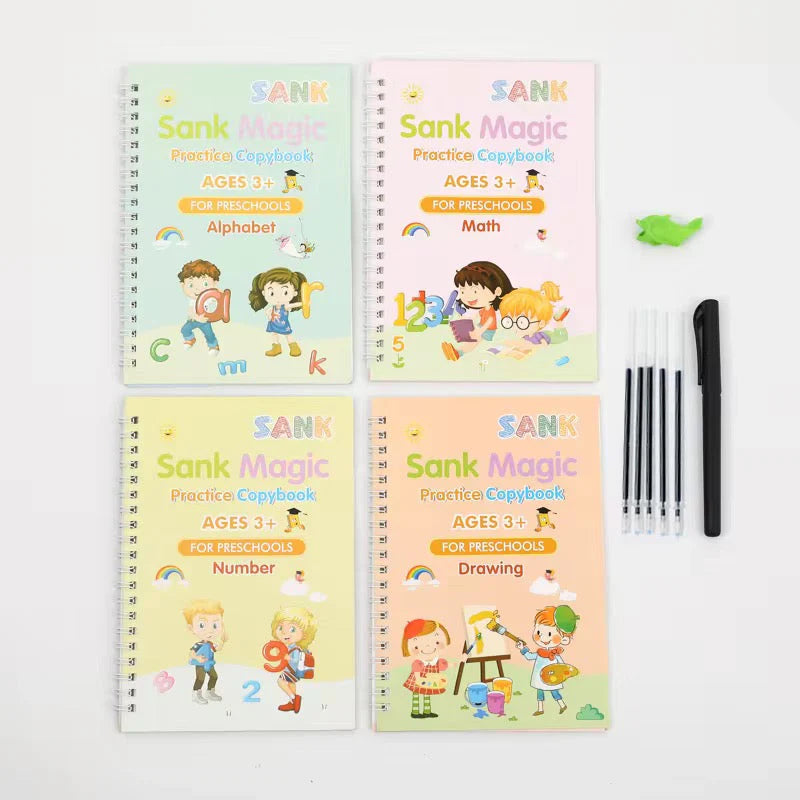 Sank Magic Practice Copybook Set – 4 Reusable Books, Magic Pen & 5 Refills