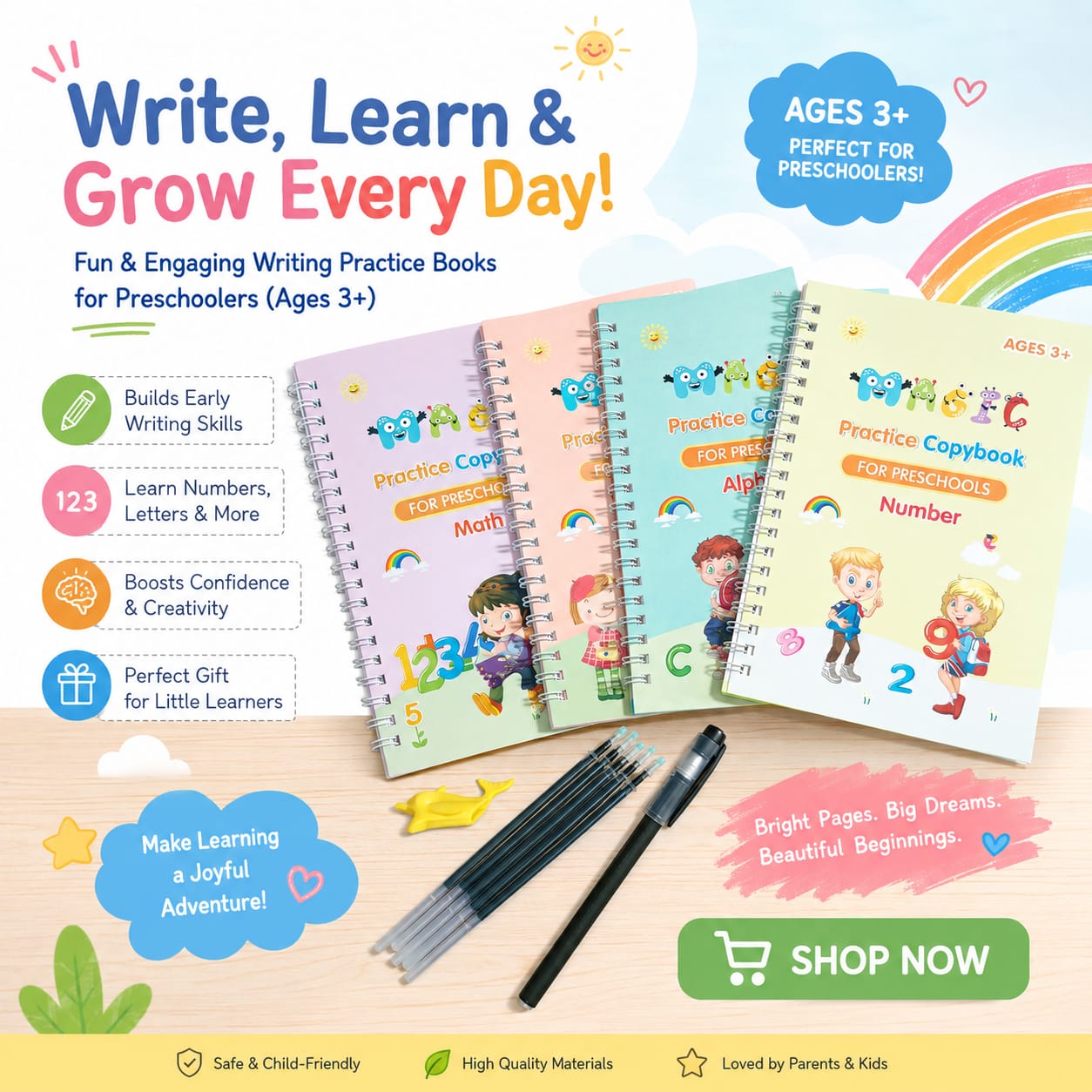 Sank Magic Practice Copybook Set – 4 Reusable Books, Magic Pen & 5 Refills