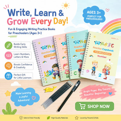 Sank Magic Practice Copybook Set – 4 Reusable Books, Magic Pen & 5 Refills
